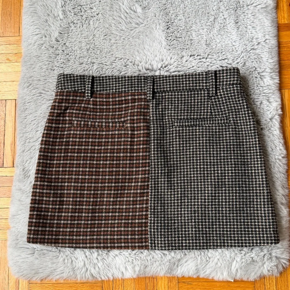 RAILS Mixed Plaid Mini Skirt Houndstooth Wool Blend Brown Black Size Small - Picture 4 of 9